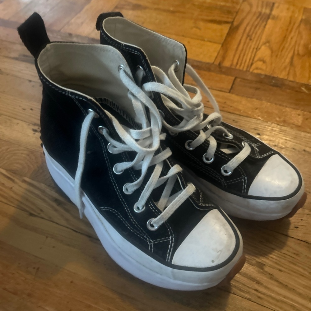 Converse Run Star Platform Hi Top Black White Shoes Sneakers Women's 6